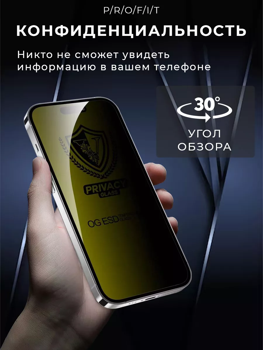 P/R/O/F/I/T Стекло защитное антишпион на iPhone 14 Pro