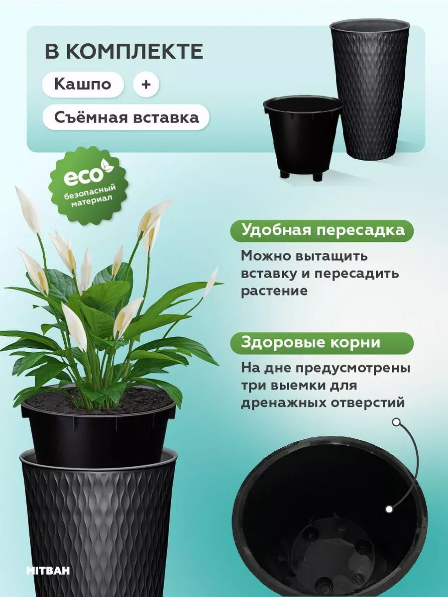 Кашпо высокое горшок для цветов большой 15,5 л Ornamental flowerpot купить  по цене 3 431 ₽ в интернет-магазине Wildberries | 206218893