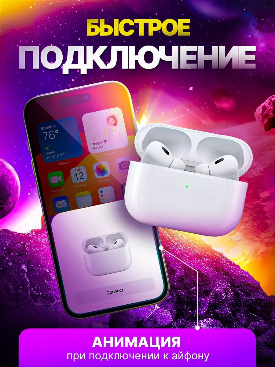 Наушники беспроводные A.Pods Pro 2 для iPhone и Android Cosmic Bass купить  по цене 23,09 р. в интернет-магазине Wildberries в Беларуси | 207321379