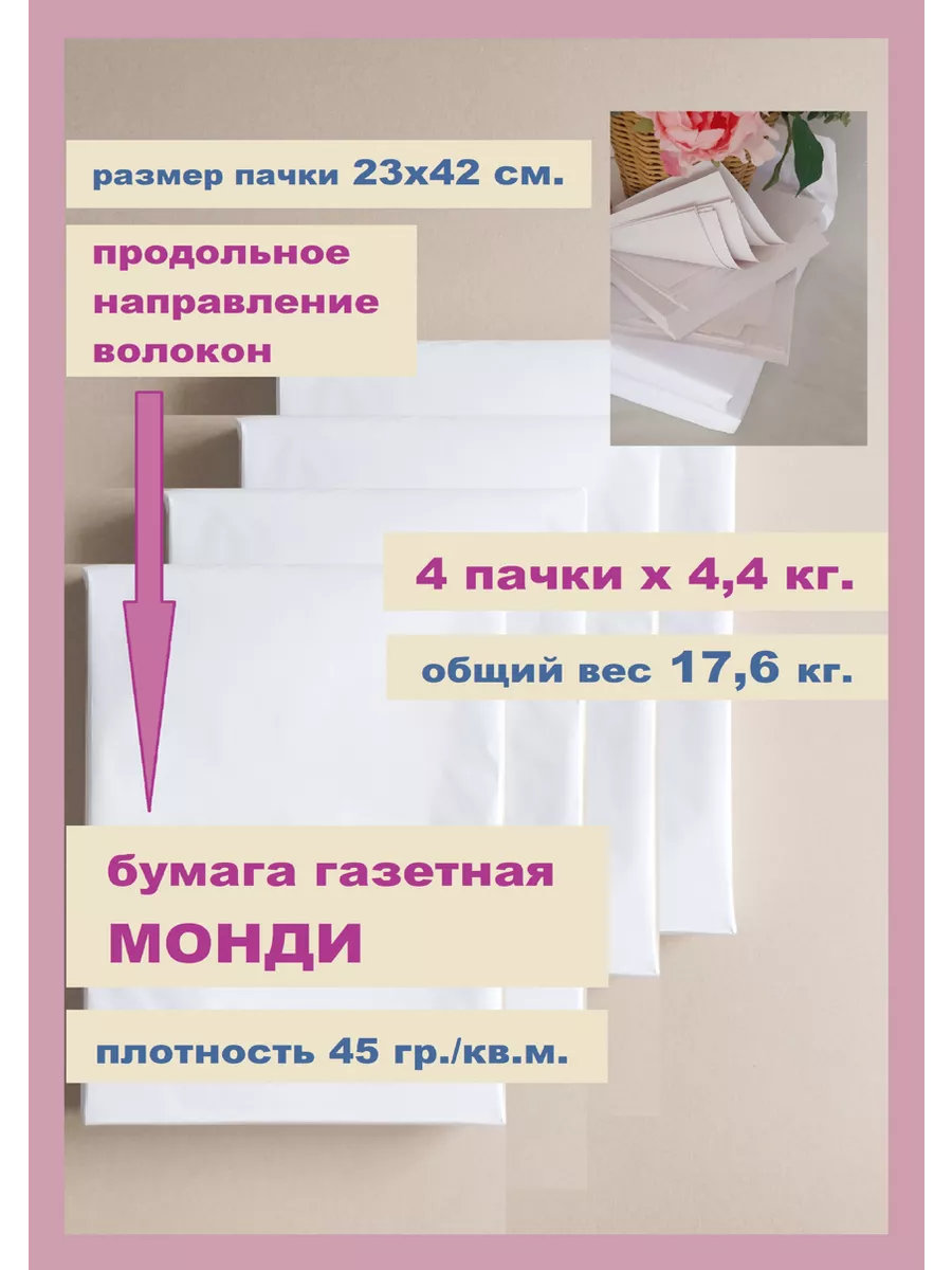 Papira Craft Бумага МОНДИ Сыктывкар 23,5х42 4.000 л. 45гр. вес 17,6 кг.