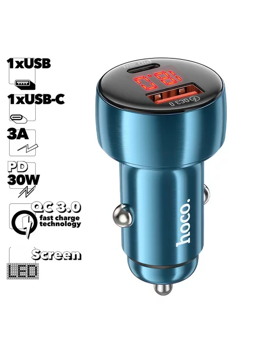 Hoco Быстрая зарядка в машину USB Type-C 3А PD48W QC3.0