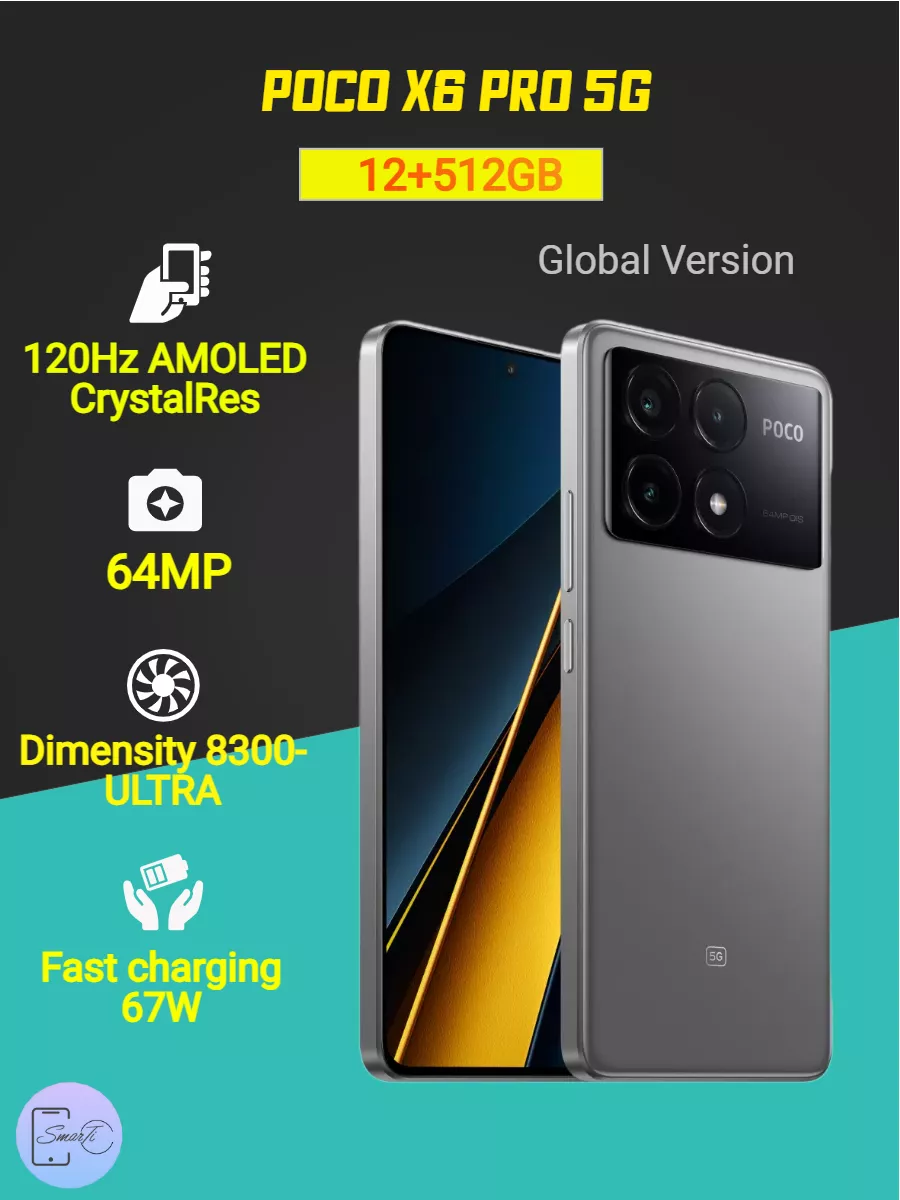 Xiaomi Смартфон Poco X6 Pro 5G 12/512 Гб, Gray