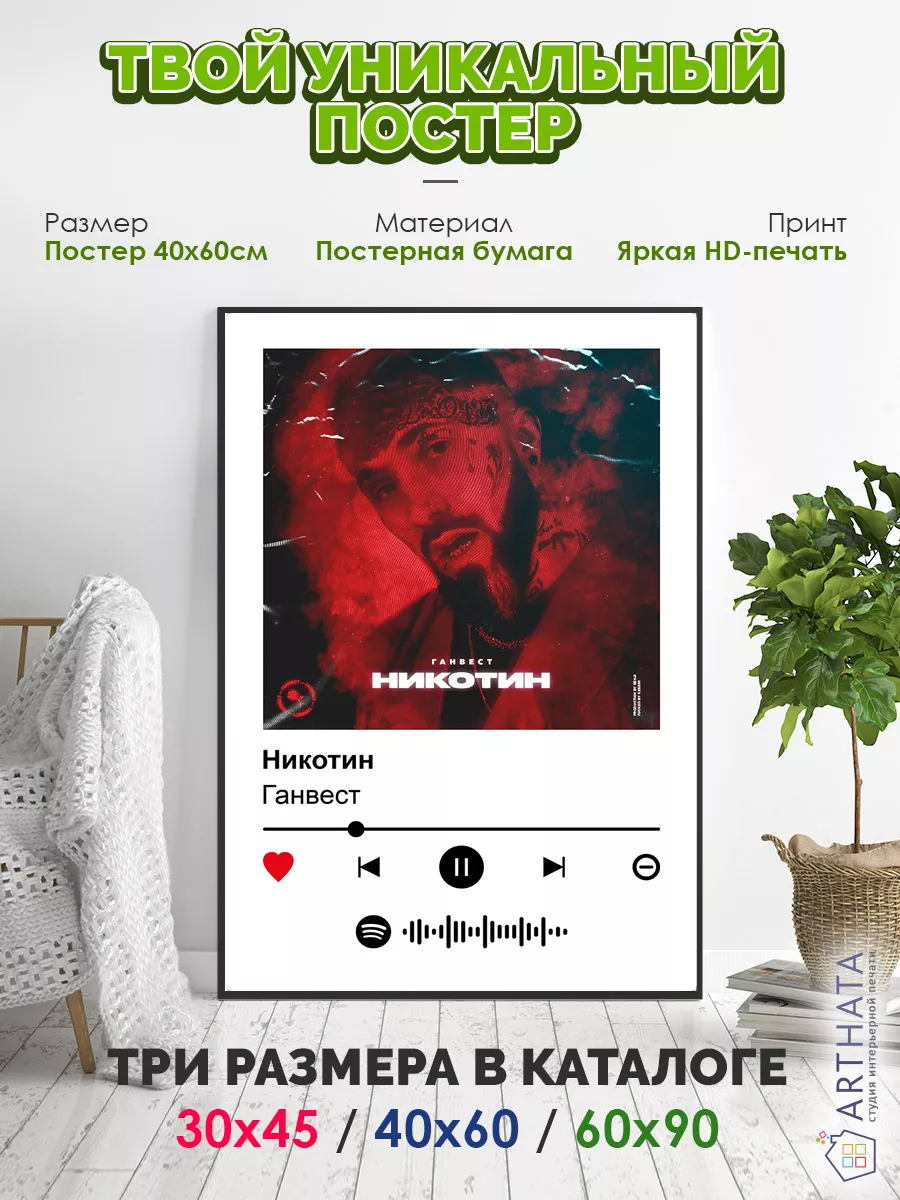 Arthata-spotify постер Спотифай постер Плакат на стену Ганвест - Ник тин  60х90