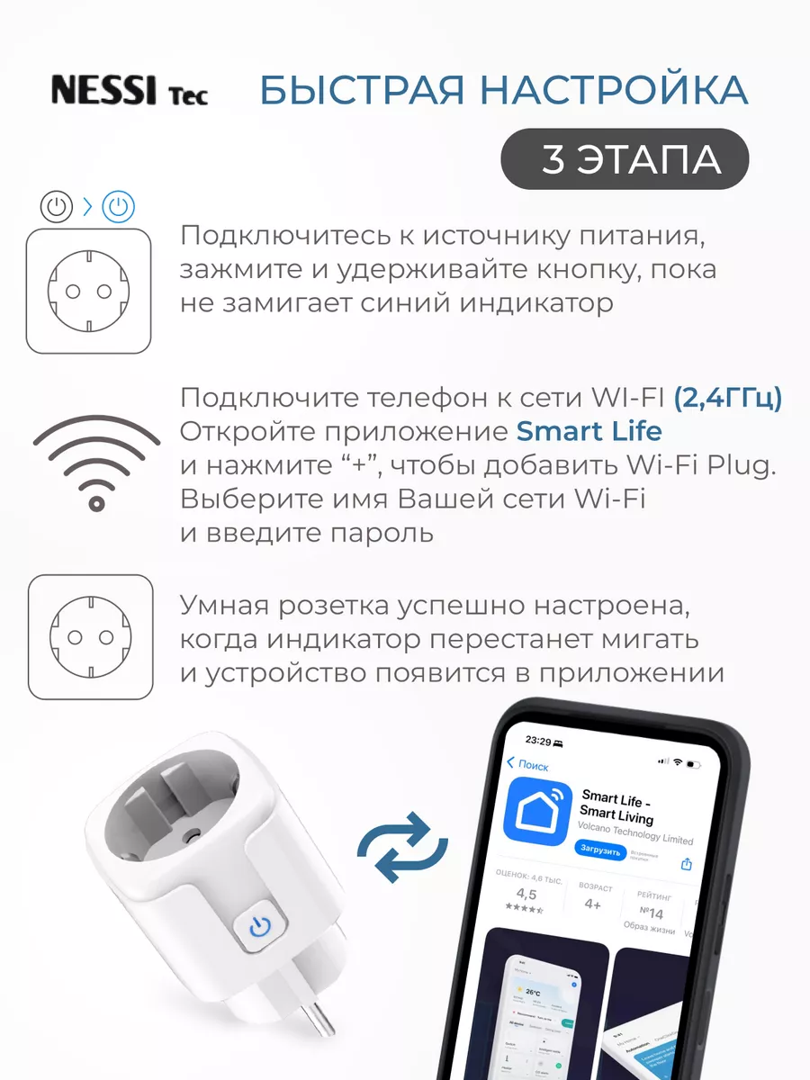 Умная розетка WiFi в дом с Алисой и Марусей NESSI Tec купить по цене 278 ₽  в интернет-магазине Wildberries | 210283356