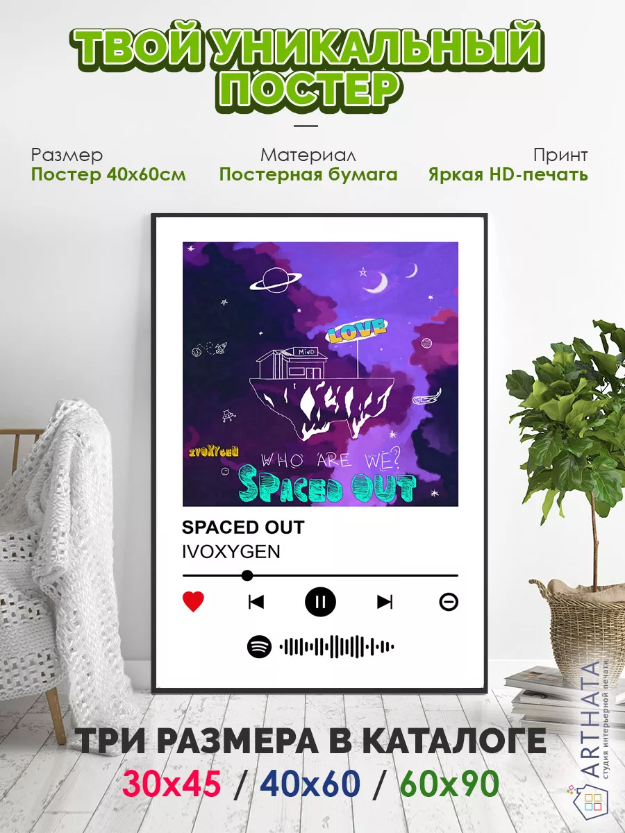 Arthata-spotify постер Спотифай постер Плакат на стену IVOXYGEN - SPACED  OUT 60х90