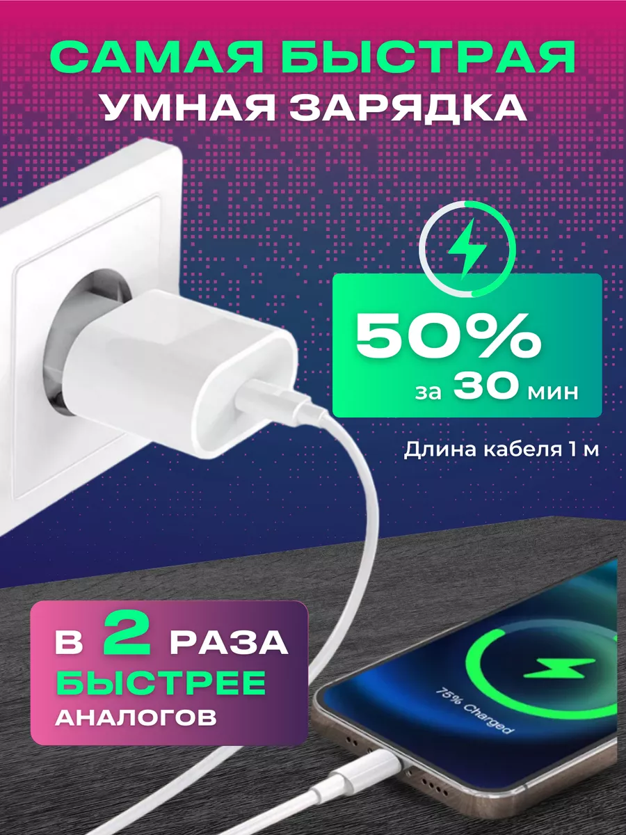 Зарядка для iPhone быстрая 20W Type-C Lightning Айфон блок