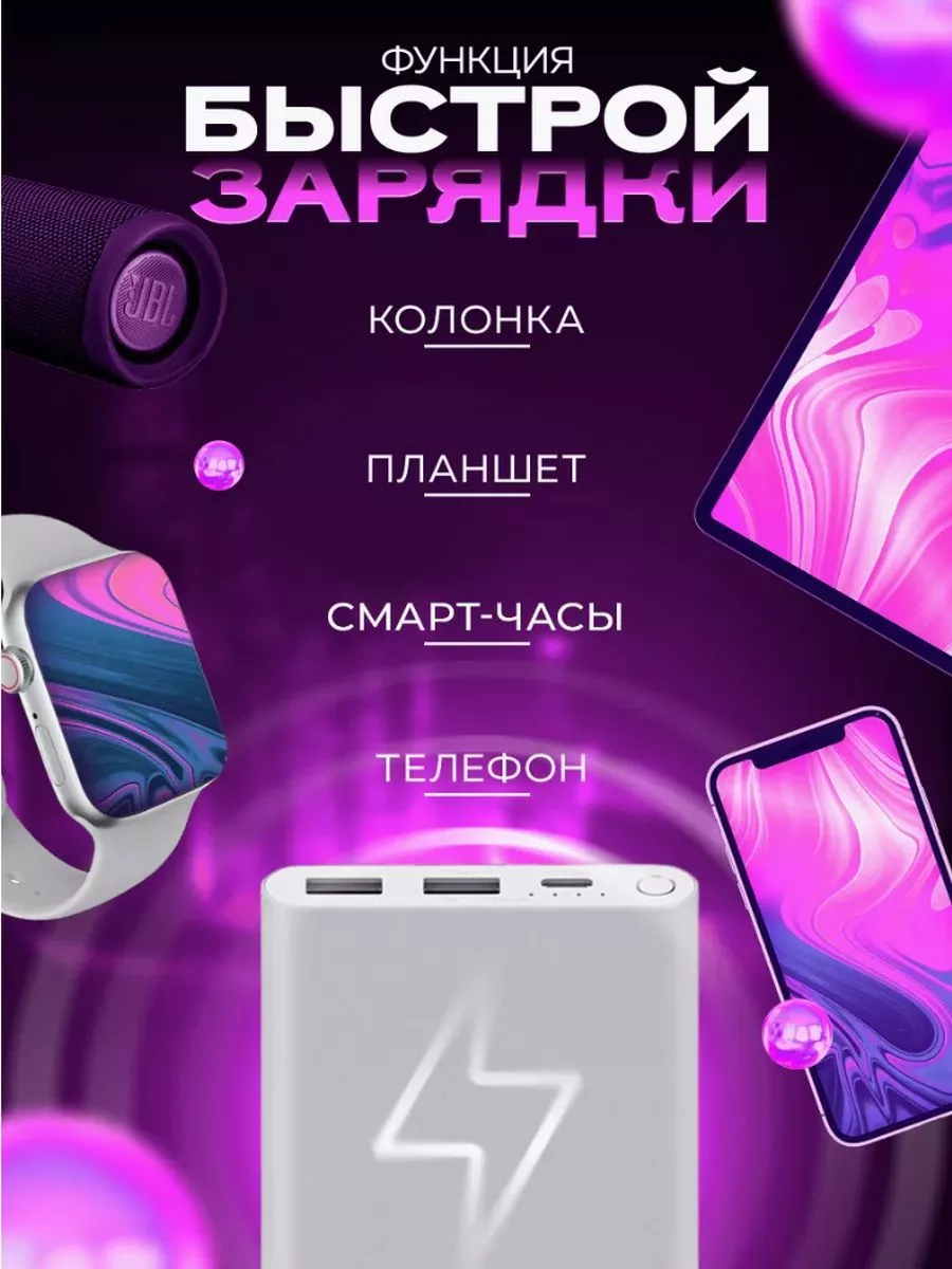 VIVO Повербанк 10000 с быстрой зарядкой для телефона портативный