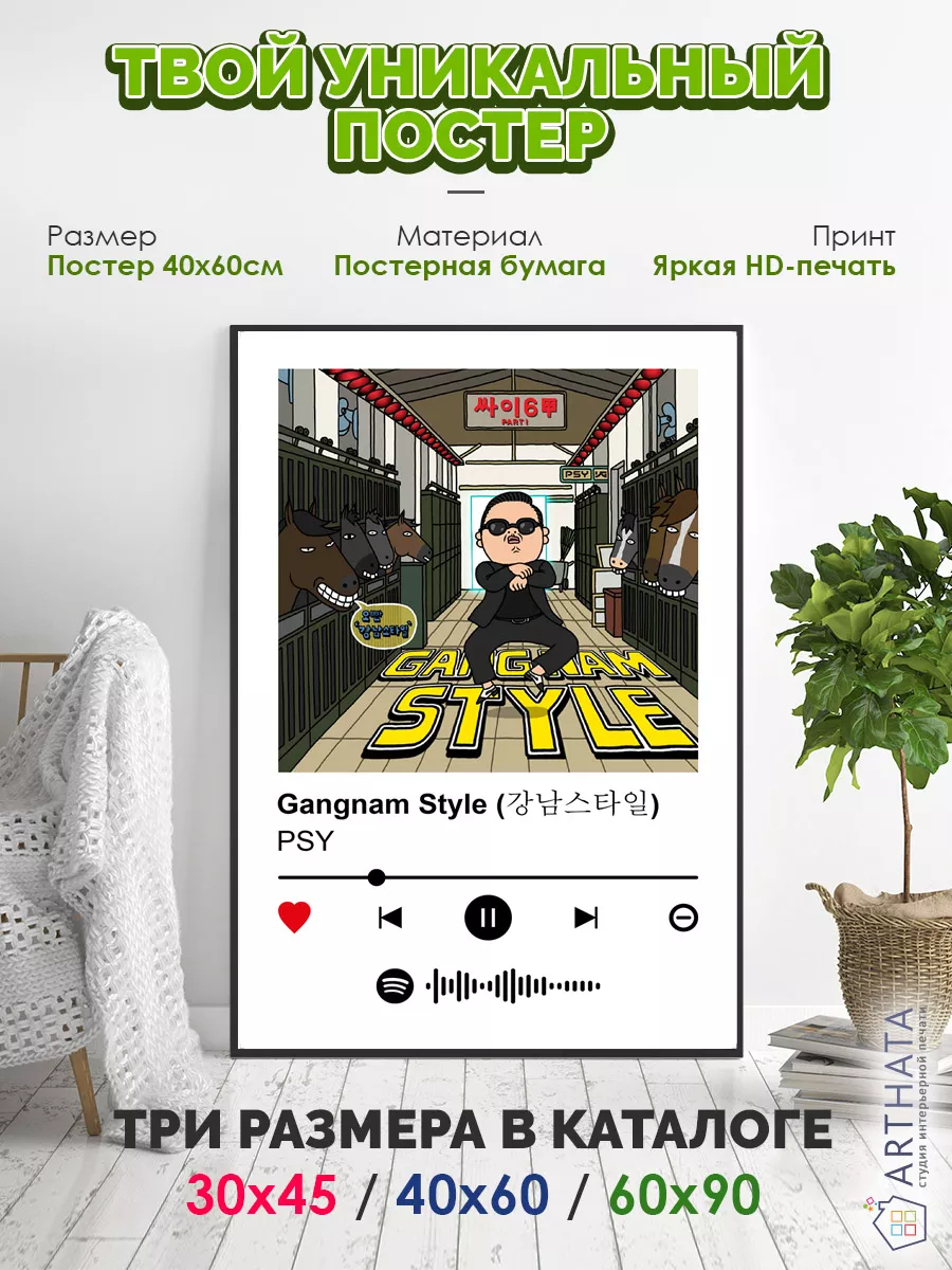 Плакат на стену PSY - Gangnam Style 60х90 Arthata-spotify постер Спотифай  постер купить по цене 456 ₽ в интернет-магазине Wildberries | 211458433