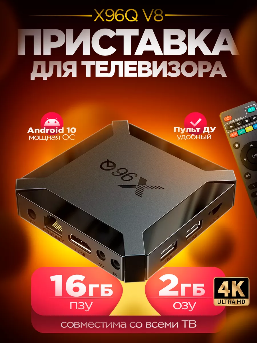 Приставка для телевизора андроид с smart tv 2 16 с Wi-Fi X96Q купить по  цене 1 664 ₽ в интернет-магазине Wildberries | 211982910