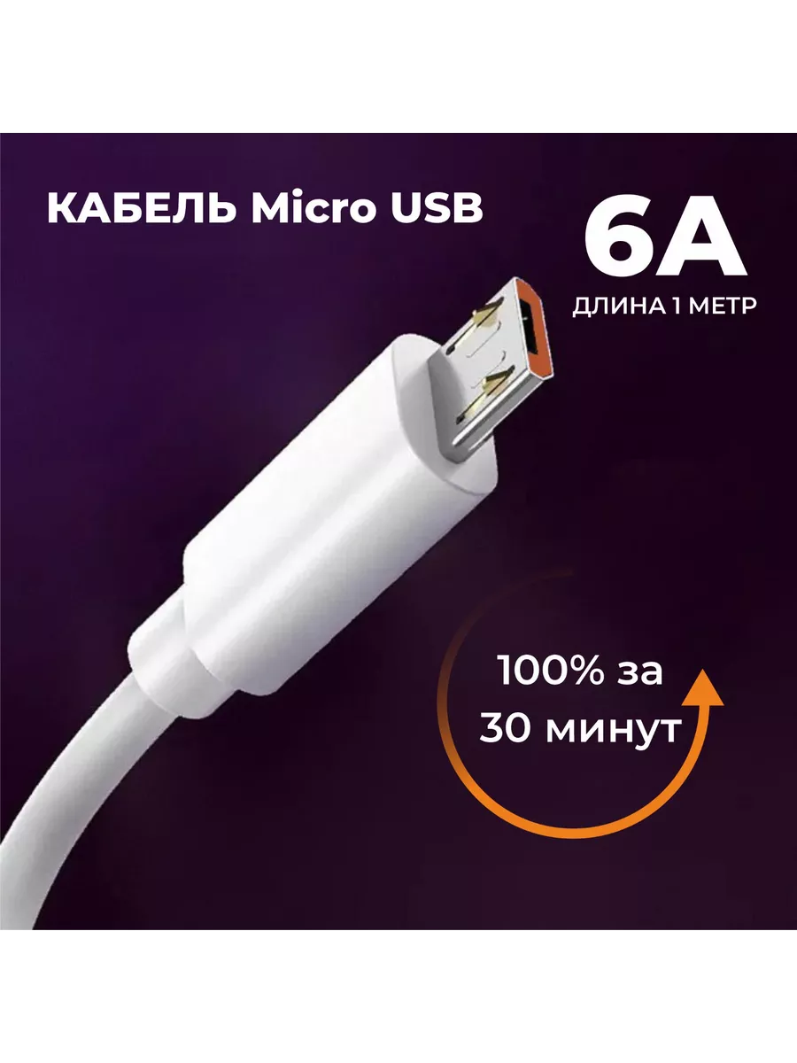 Кабель для зарядки micro-USB 2.0 Type-A 6 А, 1 метр, белый Нет бренда  купить по цене 169 ₽ в интернет-магазине Wildberries | 212014809