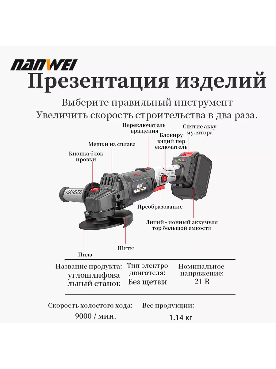 NANWEI Электрическая 4 штуки набор инструментов 7,5ah