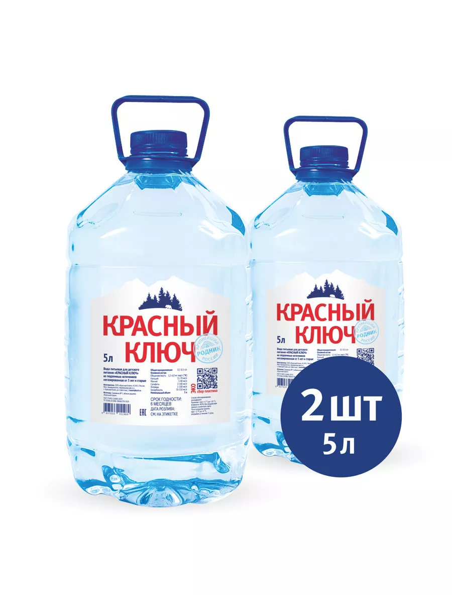 Красный ключ Вода питьевая негазированная, 2 шт по 5 л