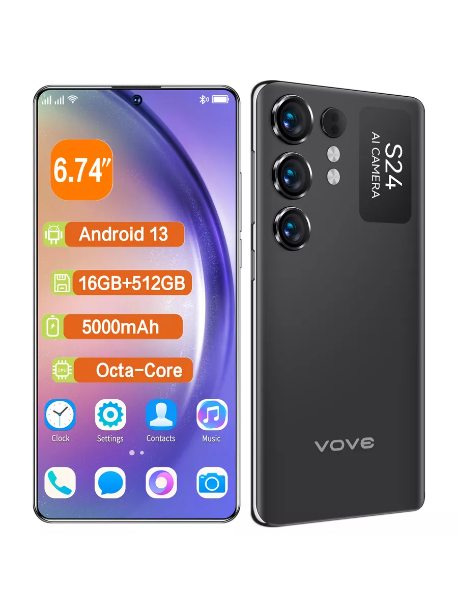 Vove Смартфоны S24 Ultra 6.74” Чёрный 16 ГБ + 512 ГБ