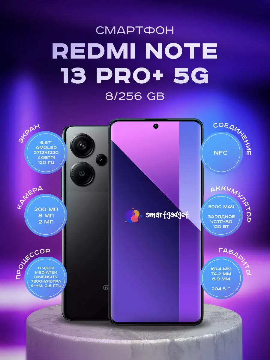 Смартфон Redmi Note 13 Pro+ 5G 8 256Gb Черный Xiaomi купить по цене 32 759  ₽ в интернет-магазине Wildberries | 215186211